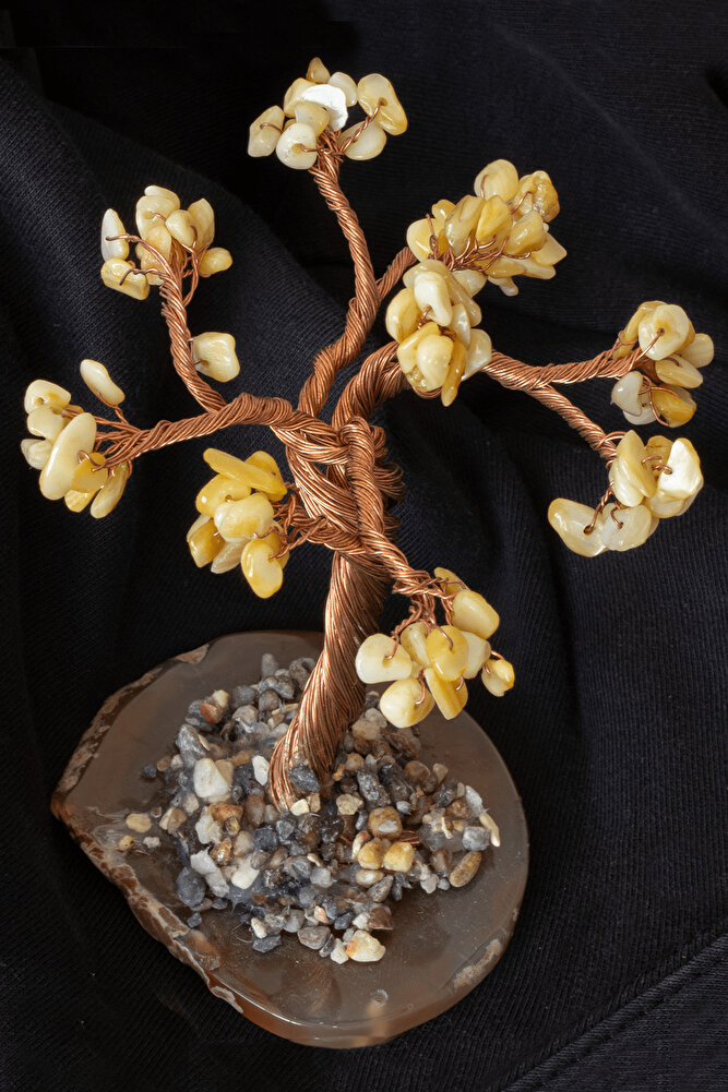 Sertifikalı Gerçek Ukrayna Damla Kehribar Doğal Taşı Ağaç - Akik Plakalı