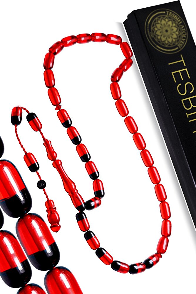 Sertifikalı Imzalı Siyah Kırmızı Ateş Kehribar Tesbih