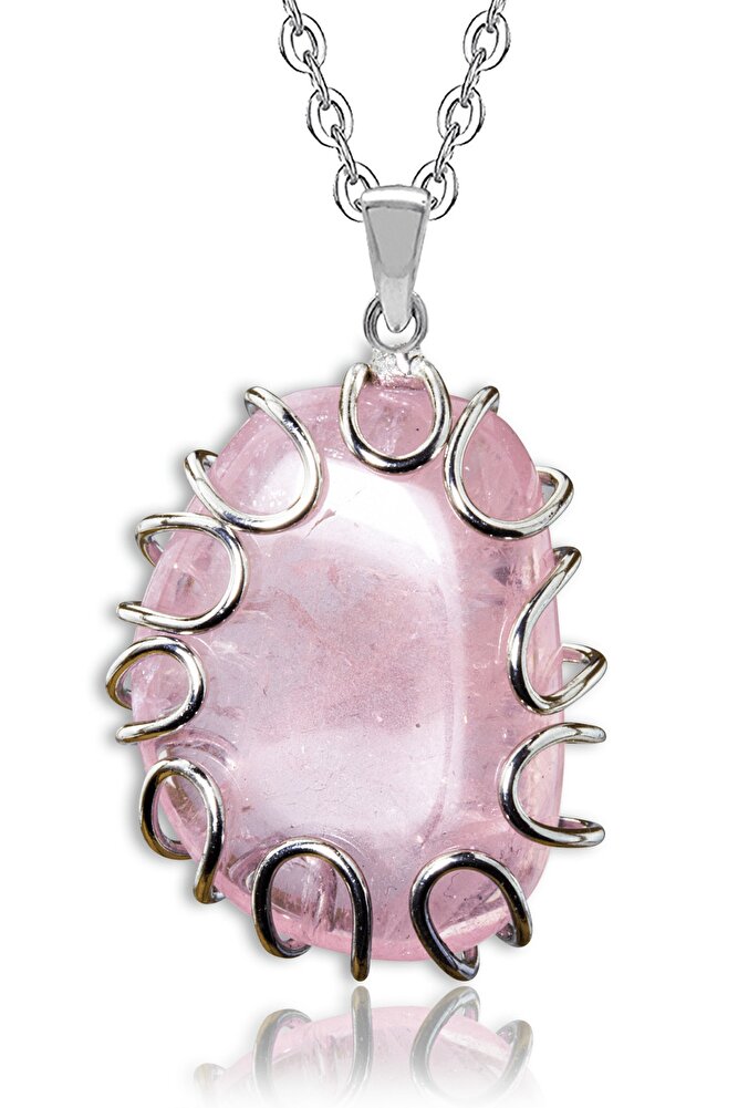 Sertifikalı Yüksek Kalite El Örmesi Doğal Pembe Kuvars Taşı Doğal Taş Kolye
