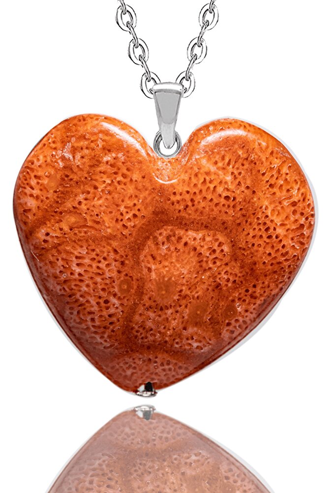 Sertifikalı Kalp Model Gerçek Kırmızı Mercan Taşı Kolye