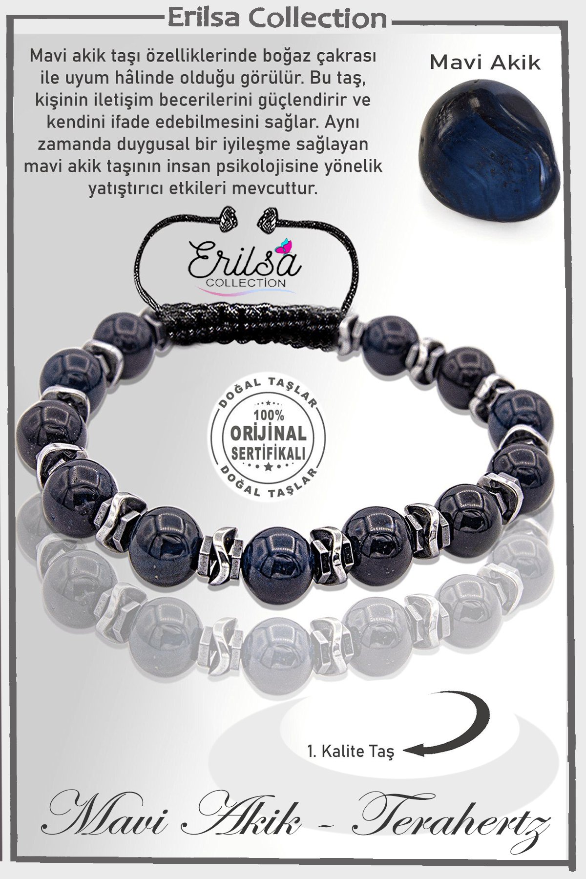 Sertifikalı Gerçek Fasetli Hematit - Mavi Akik Taşı Bileklik