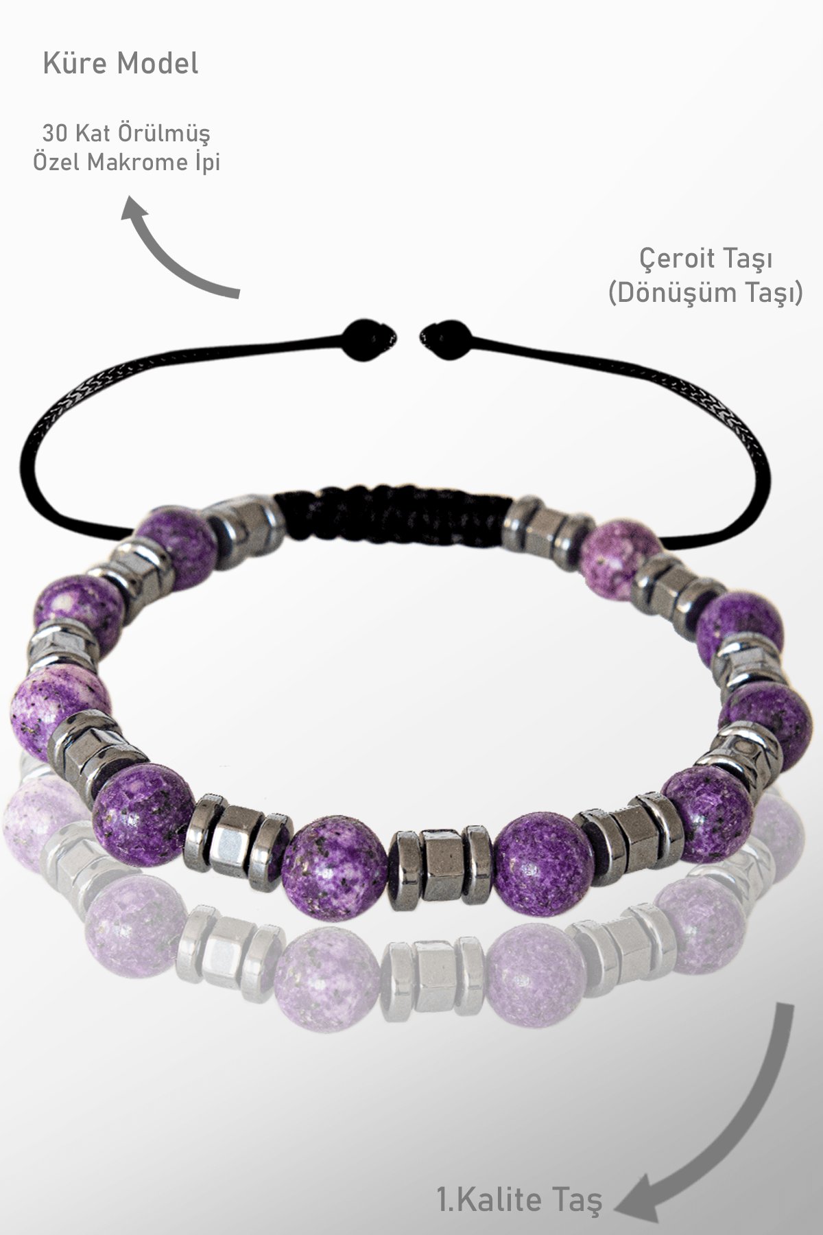 Sertifikalı Gerçek Hematit - Çeroit Taşı Bileklik - Ayarlamalı