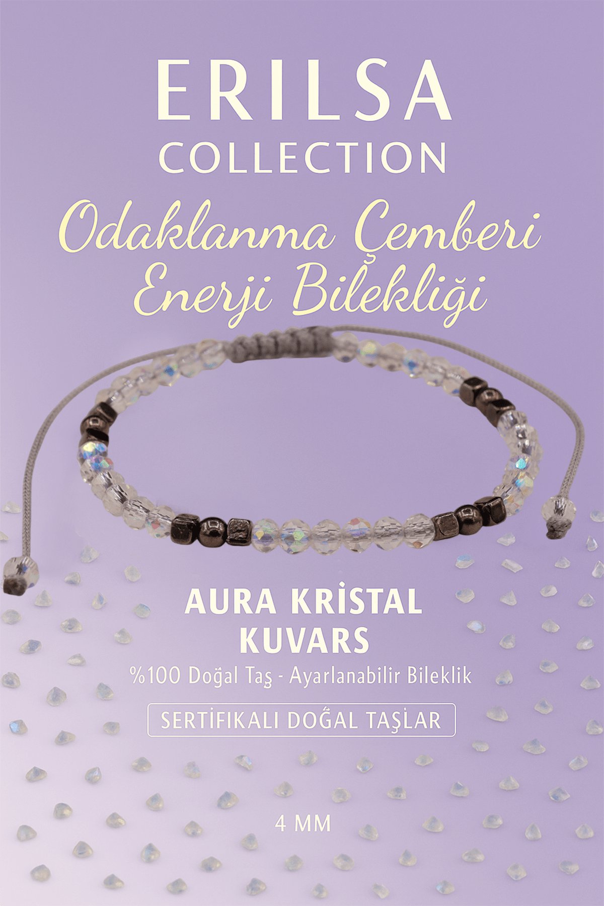 Sertifikalı Odaklanma Enerji Bilekliği - Aura Kristal Kuvars ve Terahertz Doğal Taş 4 mm