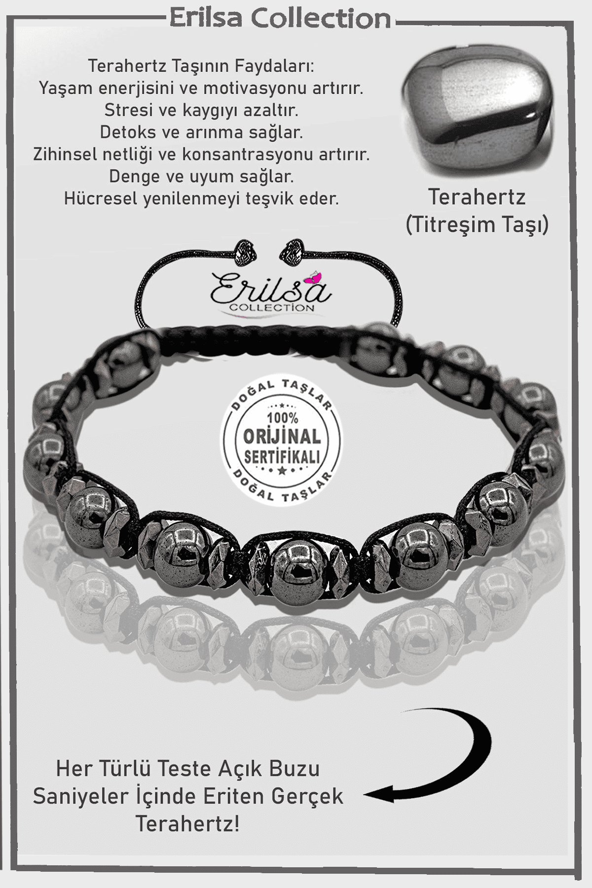 Sertifikalı AAA+ Gerçek Terahertz Taşı Bileklik - Titreşim Taşı