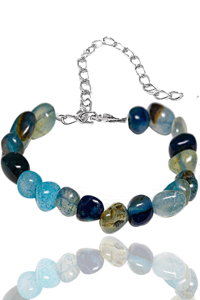 Sertifikalı Tamburlanmış Mavi Akik Taşı Bileklik