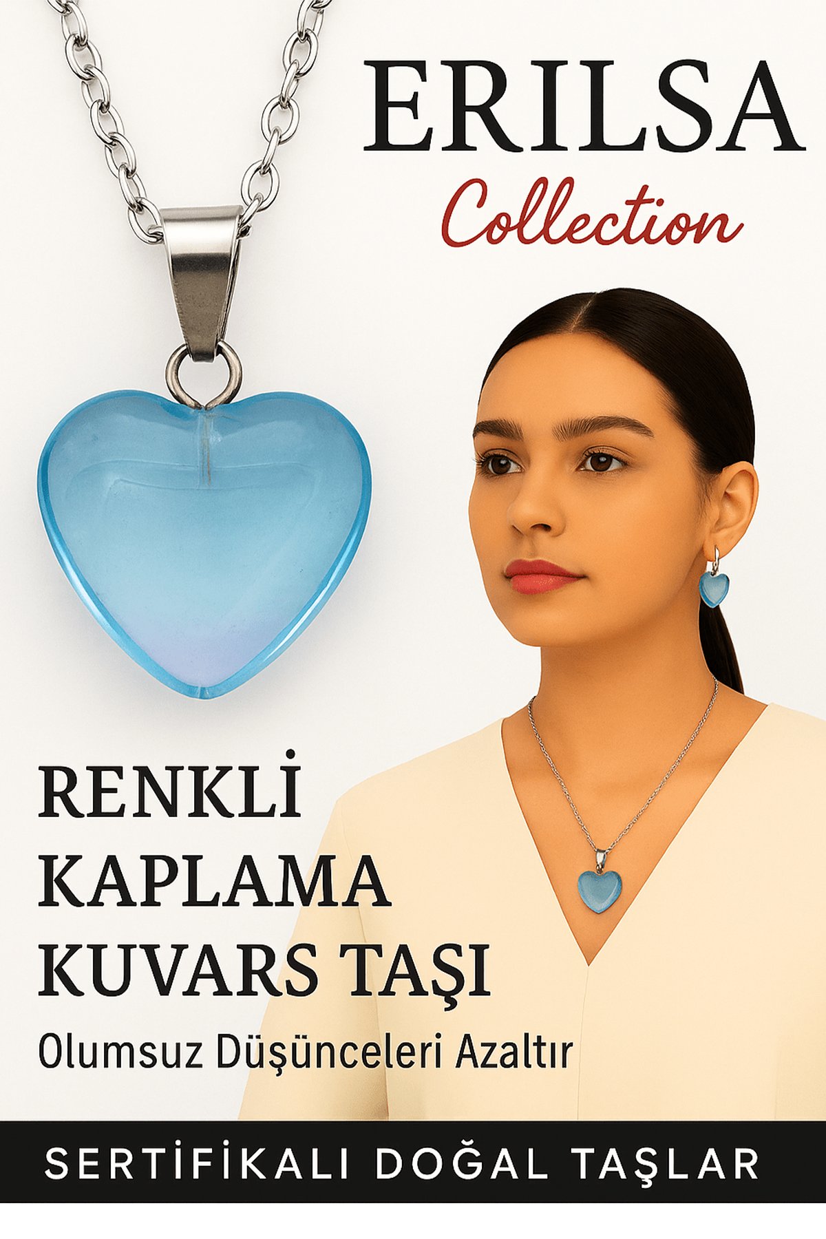 Sertifikalı Renkli Kaplama Kuvars Taşı Kolye (Mavi) – İç Huzur ve Güçlü İfade Yeteneği