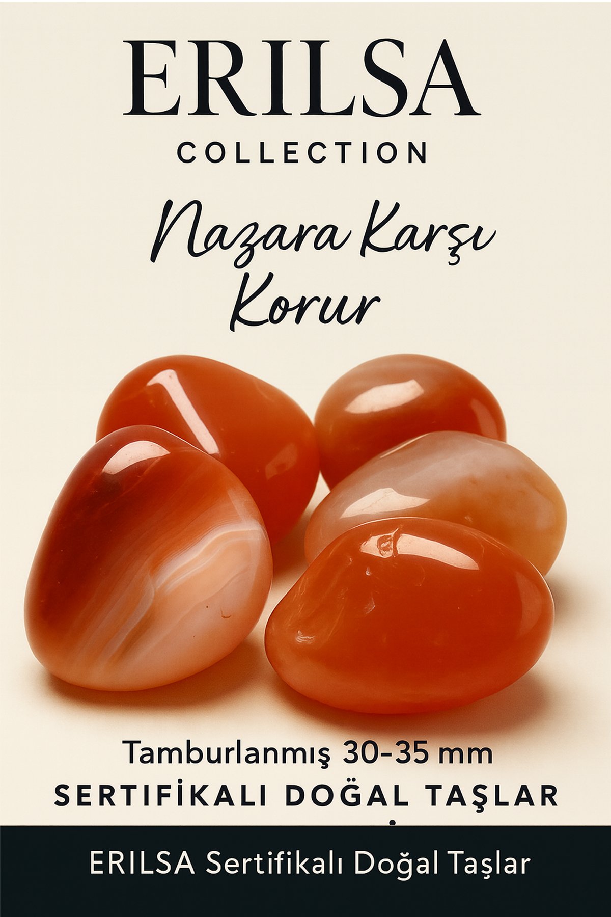 Sertifikalı Doğal Karnelyan Akik Taşı Kütle – Tamburlanmış 30-35 mm - Enerji ve Stres El Taşı