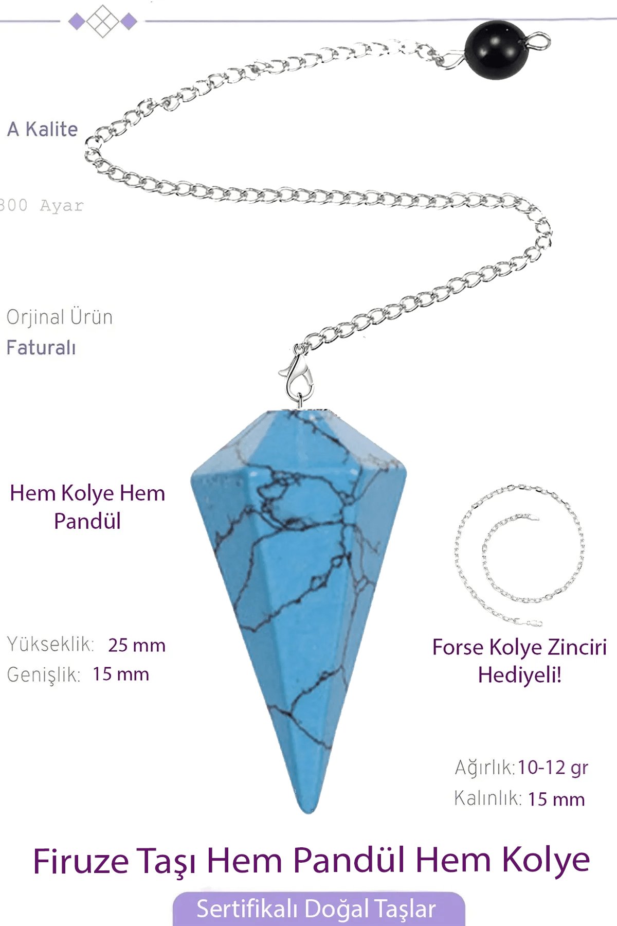 Sertifikalı Gerçek Firuze Taşı Pandül Sarkaç Hem Pandül - Hem Kolye