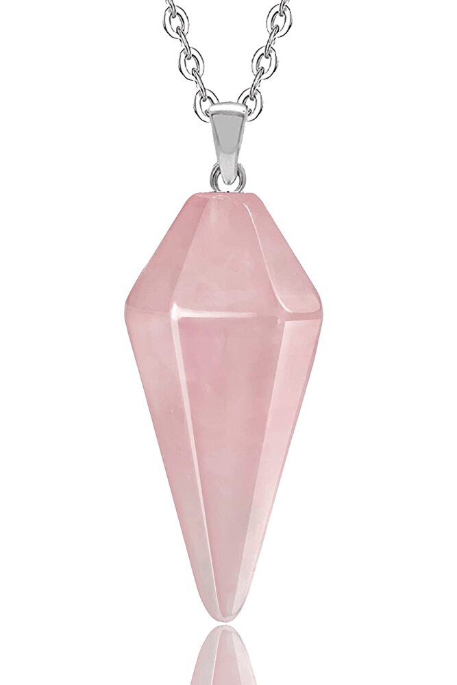 Sertifikalı Pembe Kuvars Taşı Pandül Kolye (gümüş Aparatlı)