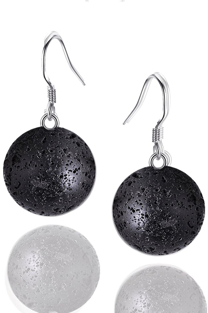 Sertifikalı Doğal Volkanik Lav Taşı Gümüş Küpe