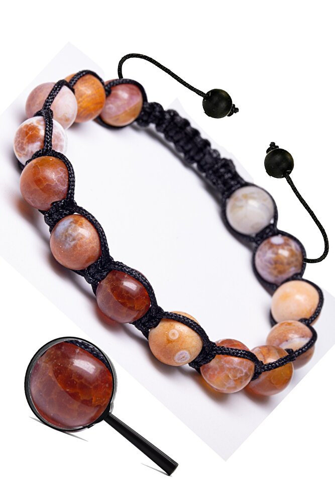 Sertifikalı Kırmızı Beyaz Akik Taşı Doğal Taş Bileklik (brezilya)