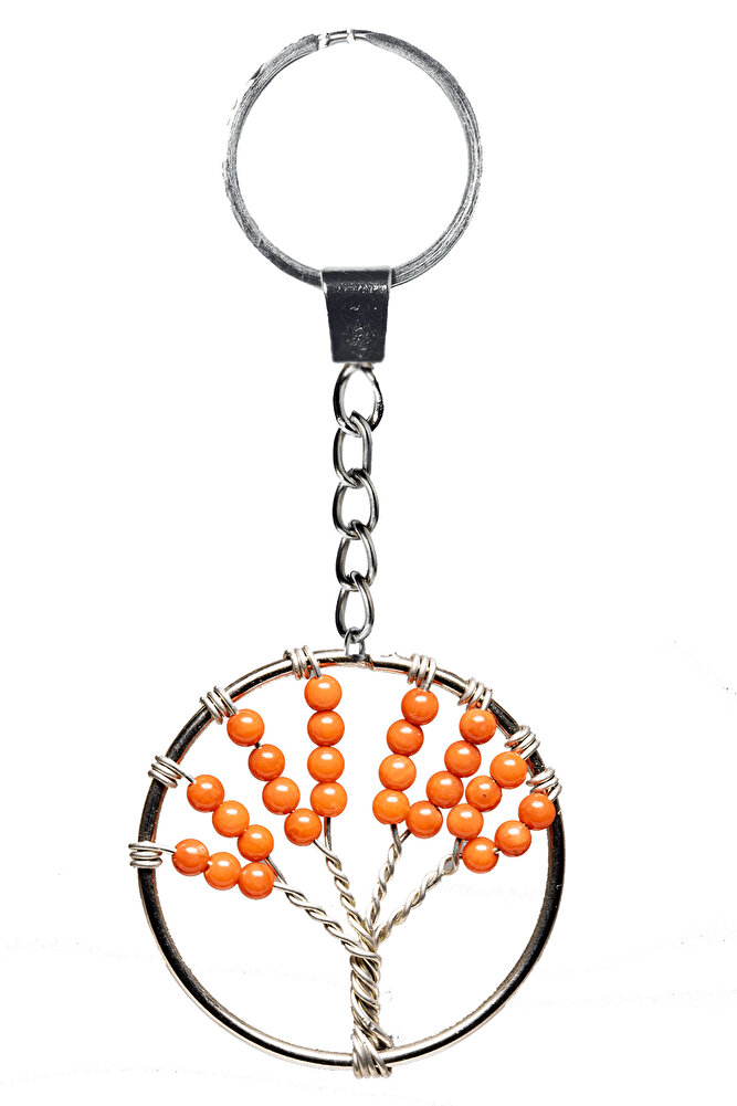 Sertifikalı Turuncu Akik Taşı Hayat Ağacı Doğal Taş Anahtarlık