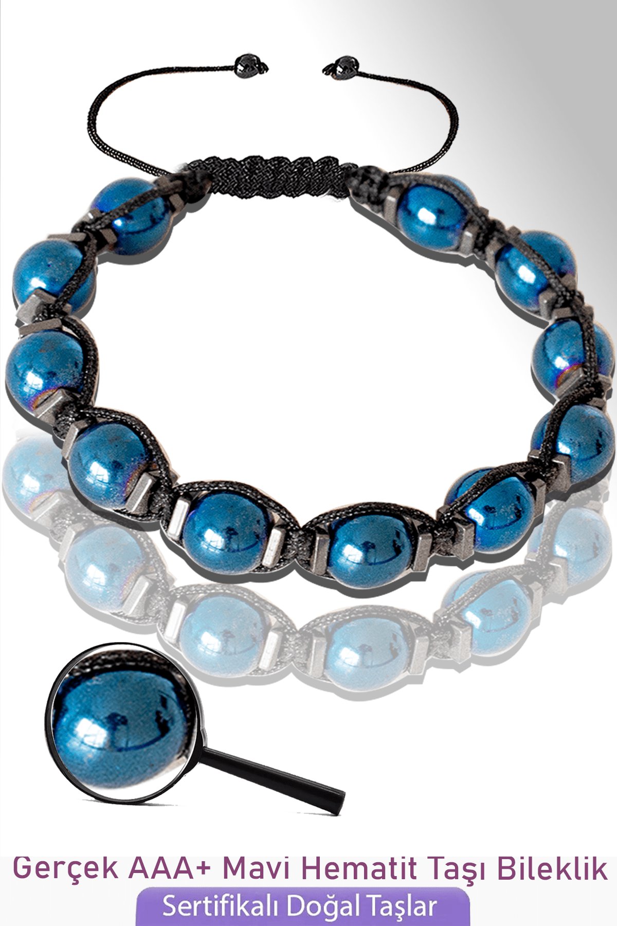 Sertifikalı Gerçek Mavi Hematit Taşı Bileklik - Ayarlamalı