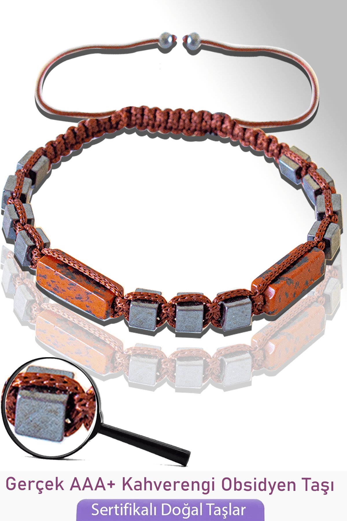 Sertifikalı Gerçek Küp Terahertz - Kahverengi Obsidyen Taşı Bileklik