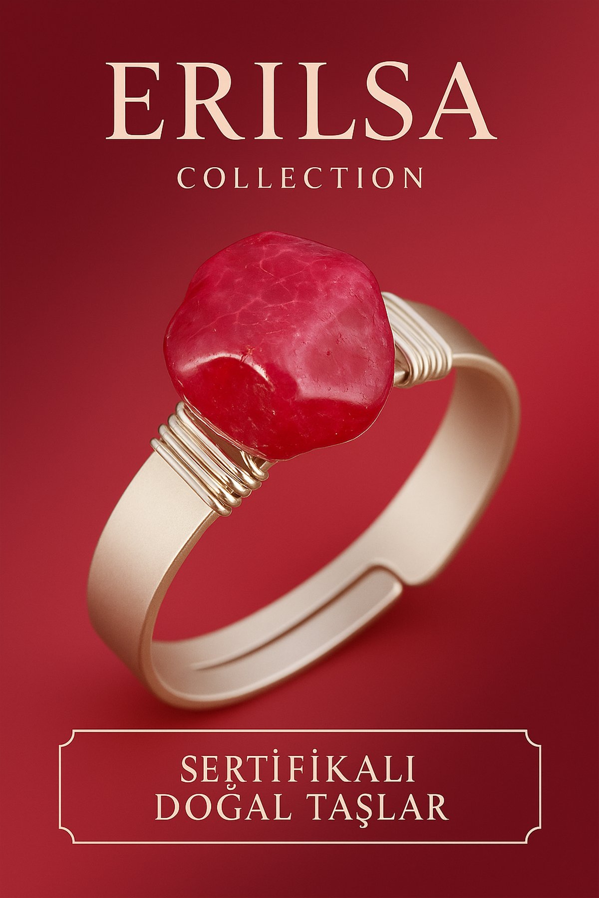 Sertifikalı Doğal Kırmızı Akik Taşı Yüzük – Ayarlanabilir Kalın Tımbıl Kasa