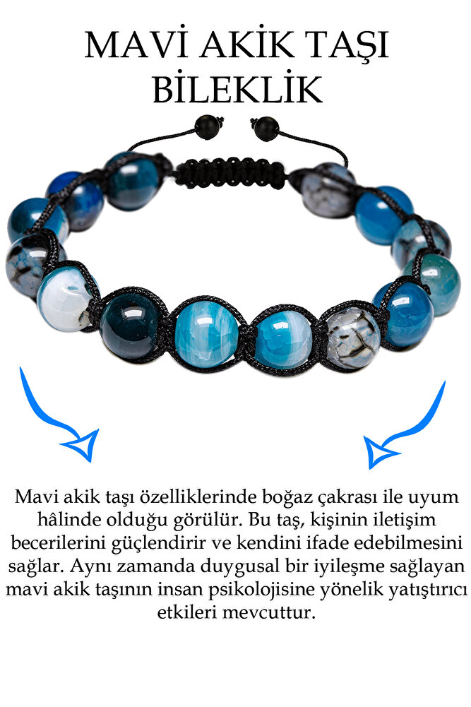 Sertifikalı 1.kalite Mavi Akik Taşı Bileklik - Makrome