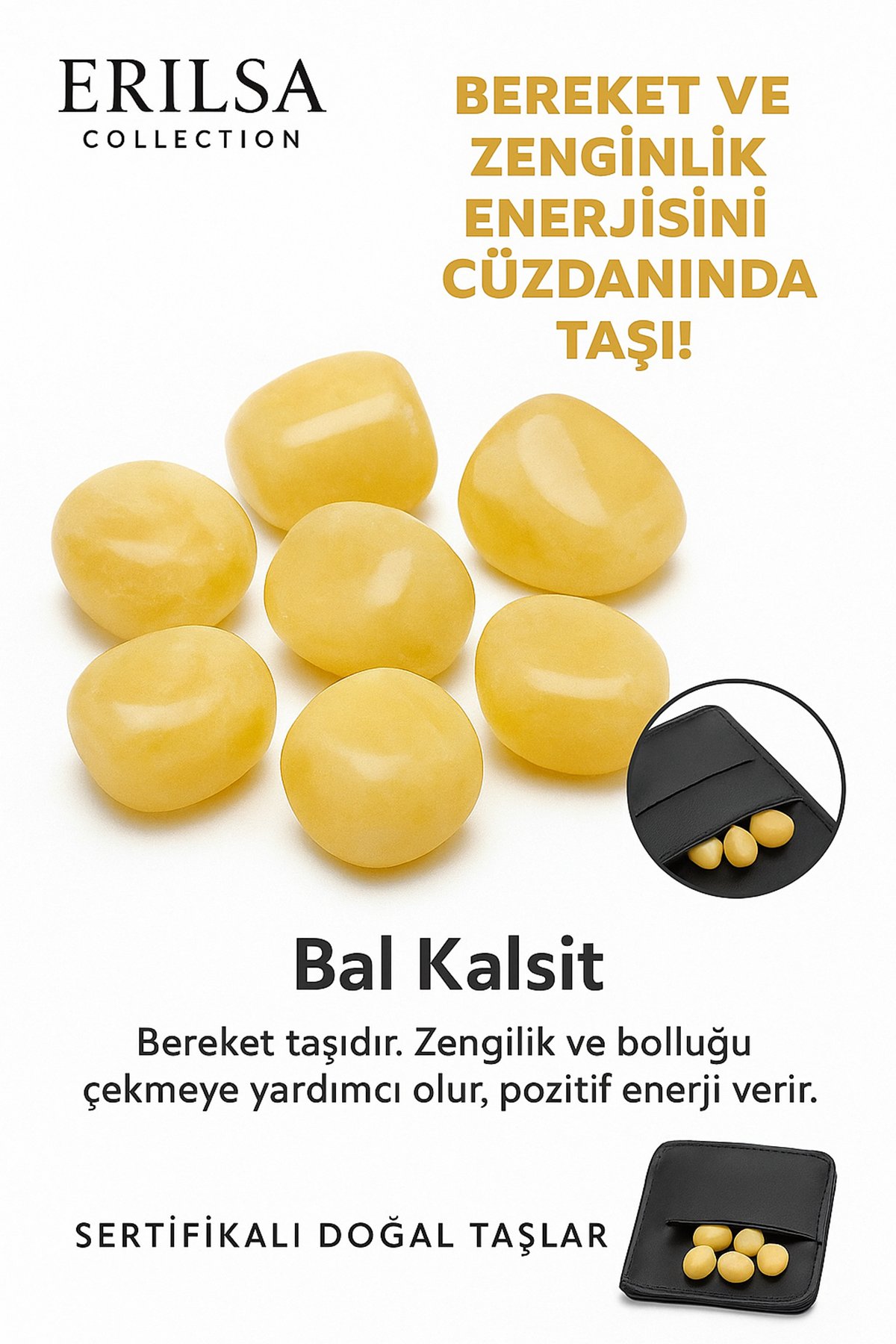 Sertifikalı Cüzdan Boy Bal Kalsit Taşı Kütle - İç Huzur ve Duygusal Canlılık Kazandırır