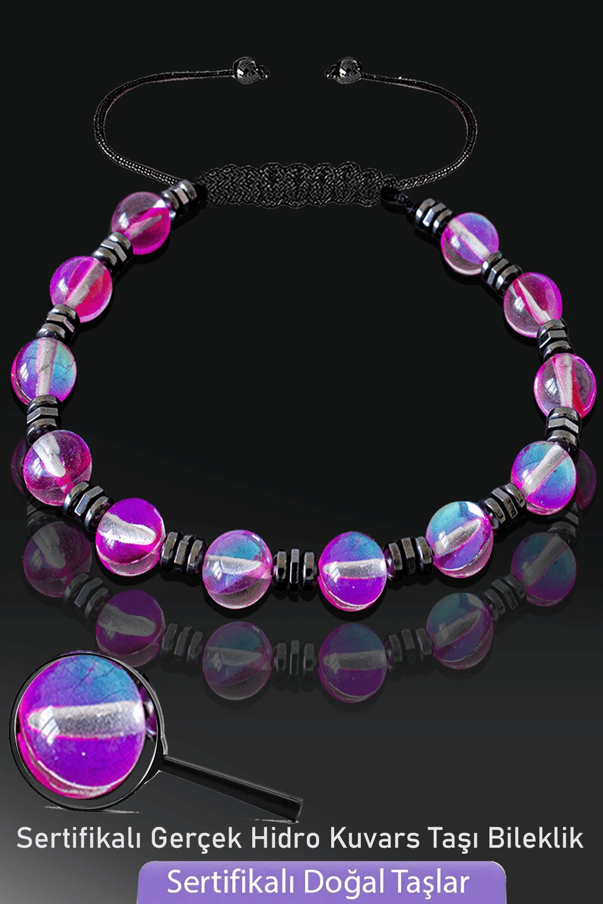 Sertifikalı Gerçek Pembe Hidro Termal Kuvars Taşı Bileklik - Ayarlamalı