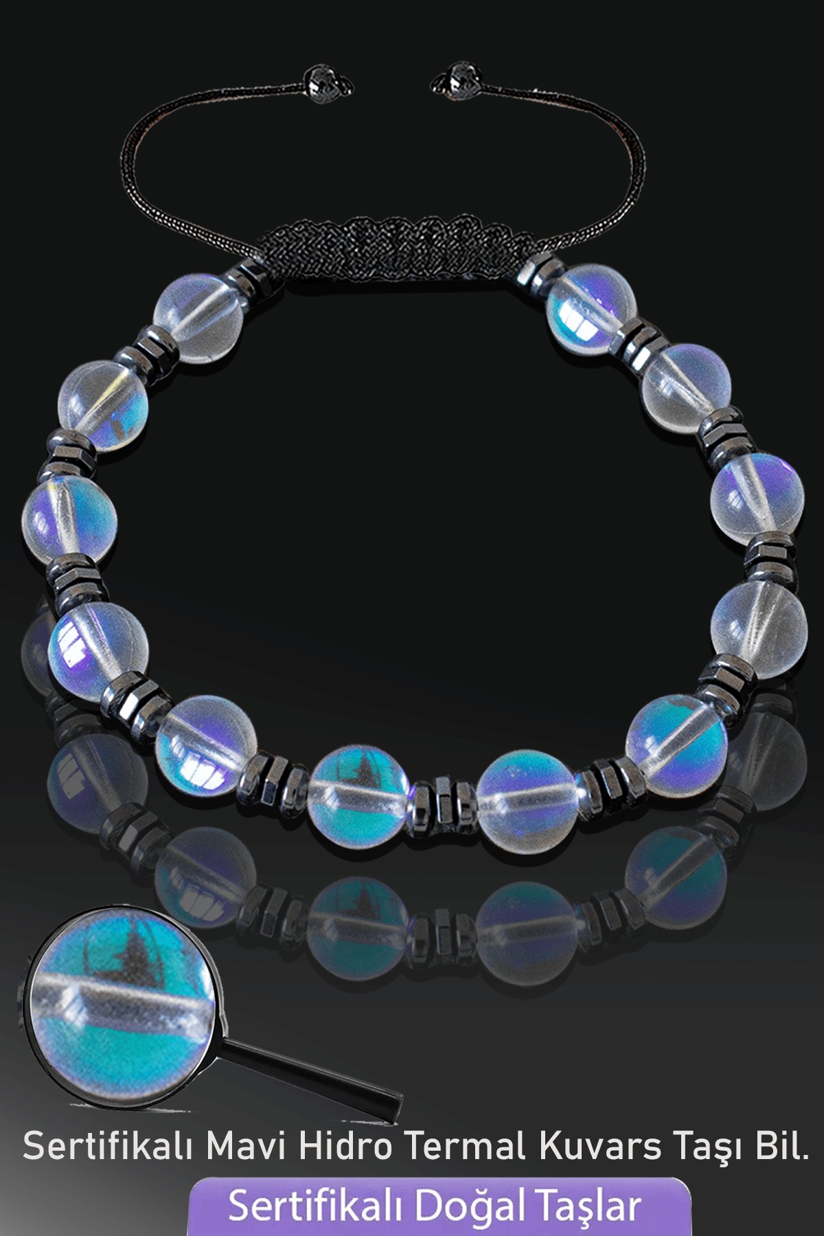 Sertifikalı Gerçek Beyaz Hidro Termal Kuvars Taşı Bileklik - Ayarlamalı