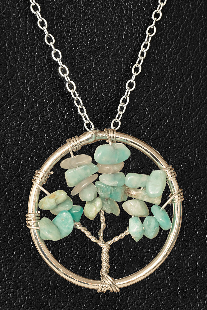 Sertifikalı Amazonit Taşı Hayat Ağacı Kolye
