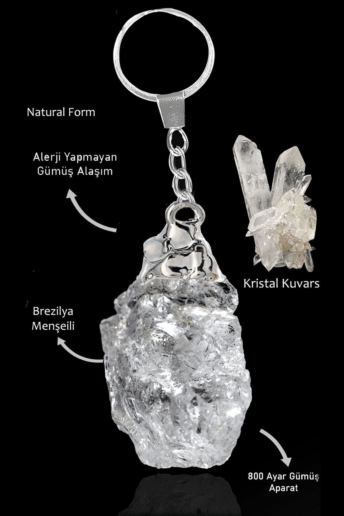 Sertifikalı Ham İşlenmemiş Model Kristal Kuvars Taşı Doğal Taş Anahtarlık