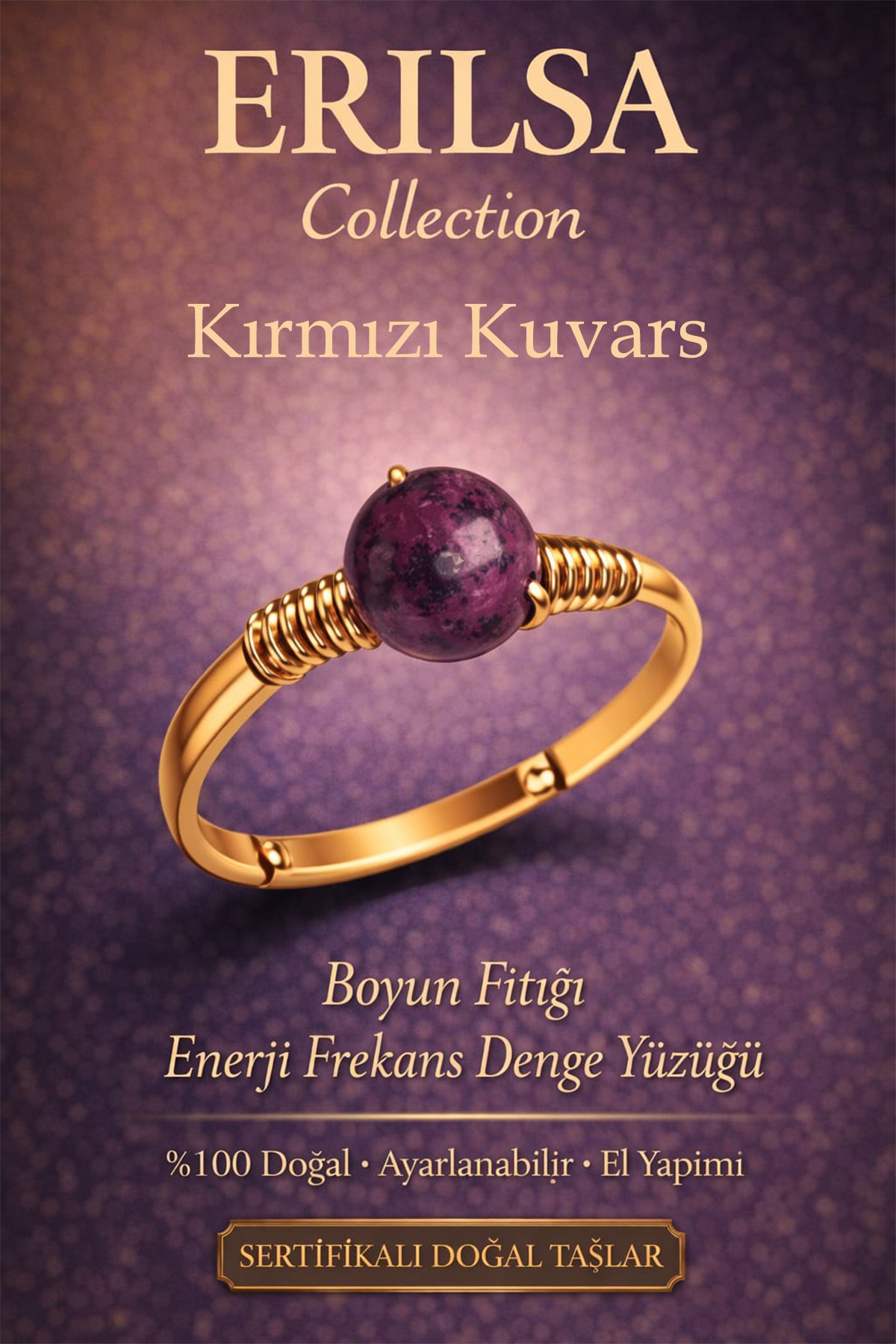 Sertifikalı Boyun Fıtığı Enerji Frekans Denge Yüzüğü – Kırmızı Kuvars Ayarlamalı Gold İnce Koç Aslan