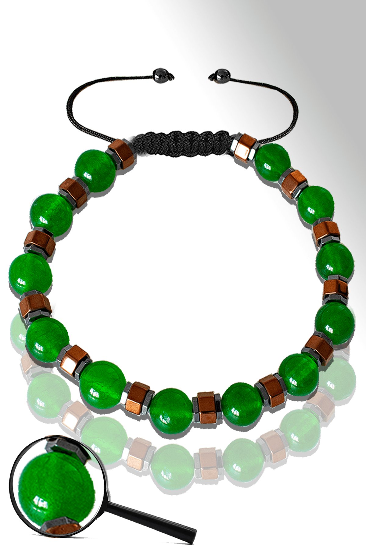 Sertifikalı Rose Silver Hematitli Doğal Yeşim Taşı Bileklik - Ayarlamalı