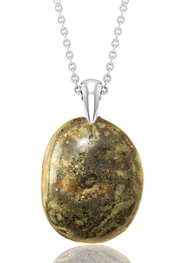 Sertifikalı Tımbıl Model Serpantin - Yılan Taşı Kolye (GÜMÜŞ APARATLI)