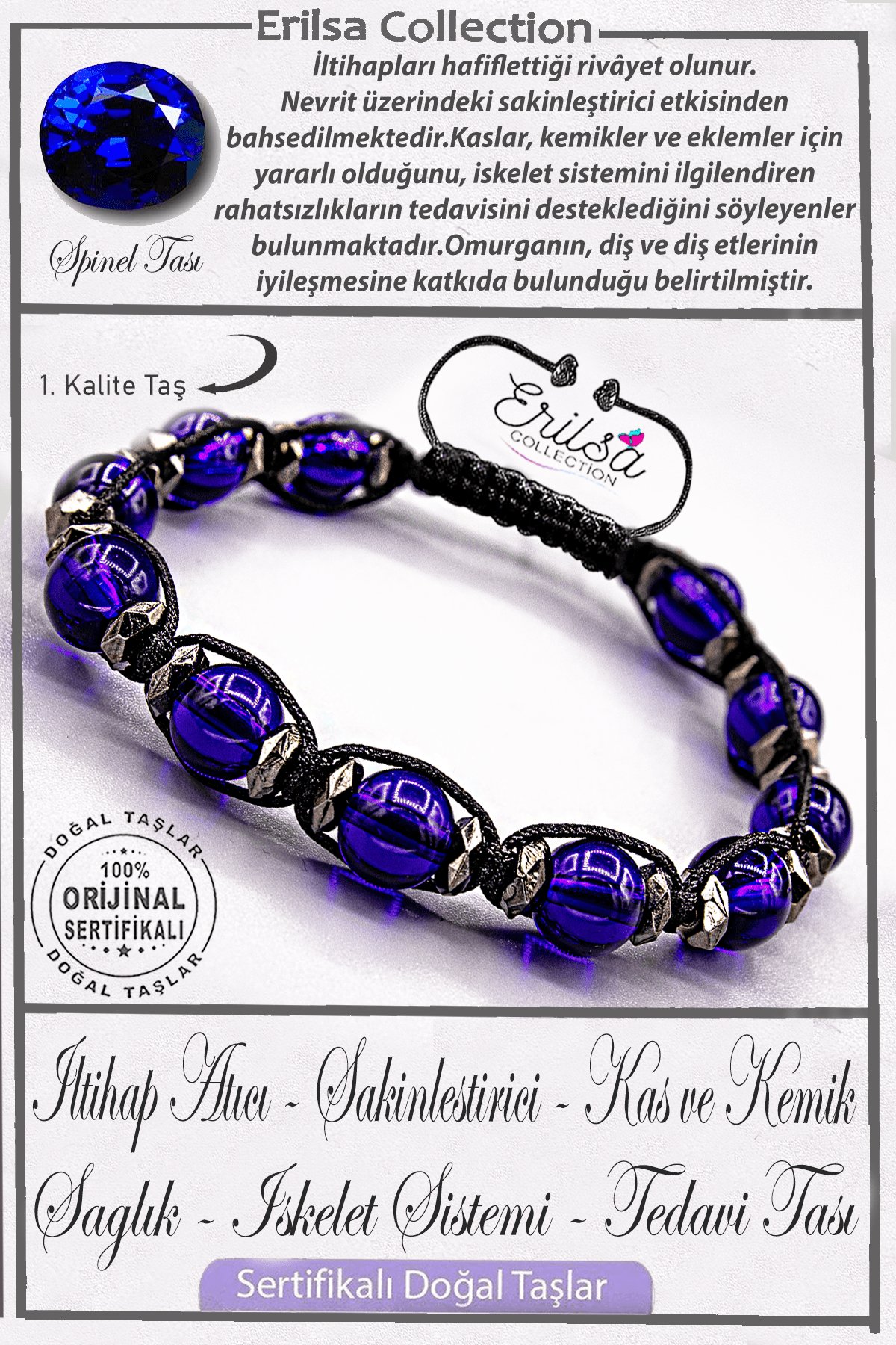 Sertifikalı Gerçek AAA+ Kalite Terahertz - Mavi Spinel Taşı Bileklik