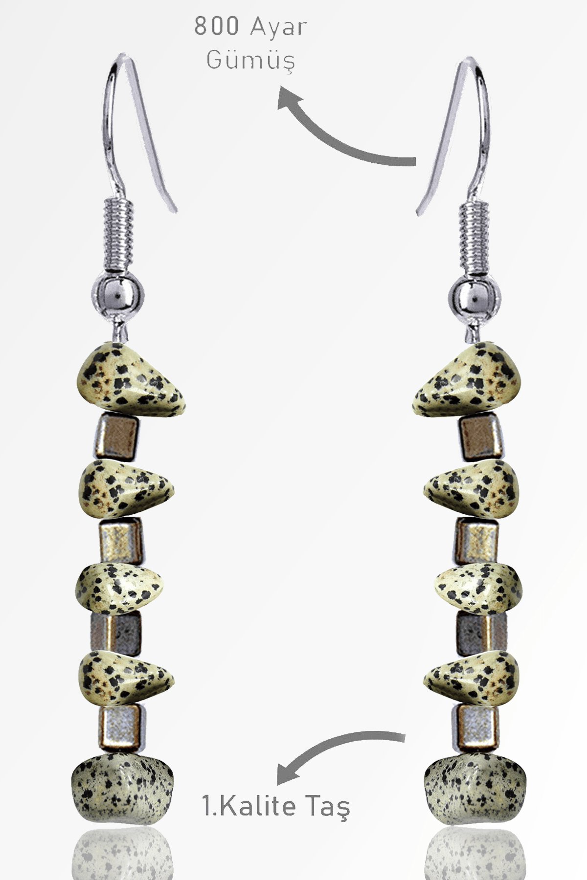 Sertifikalı Ham Kırık Taşlı Model Dalmaçya Benekli Jasper Taşı Küpe