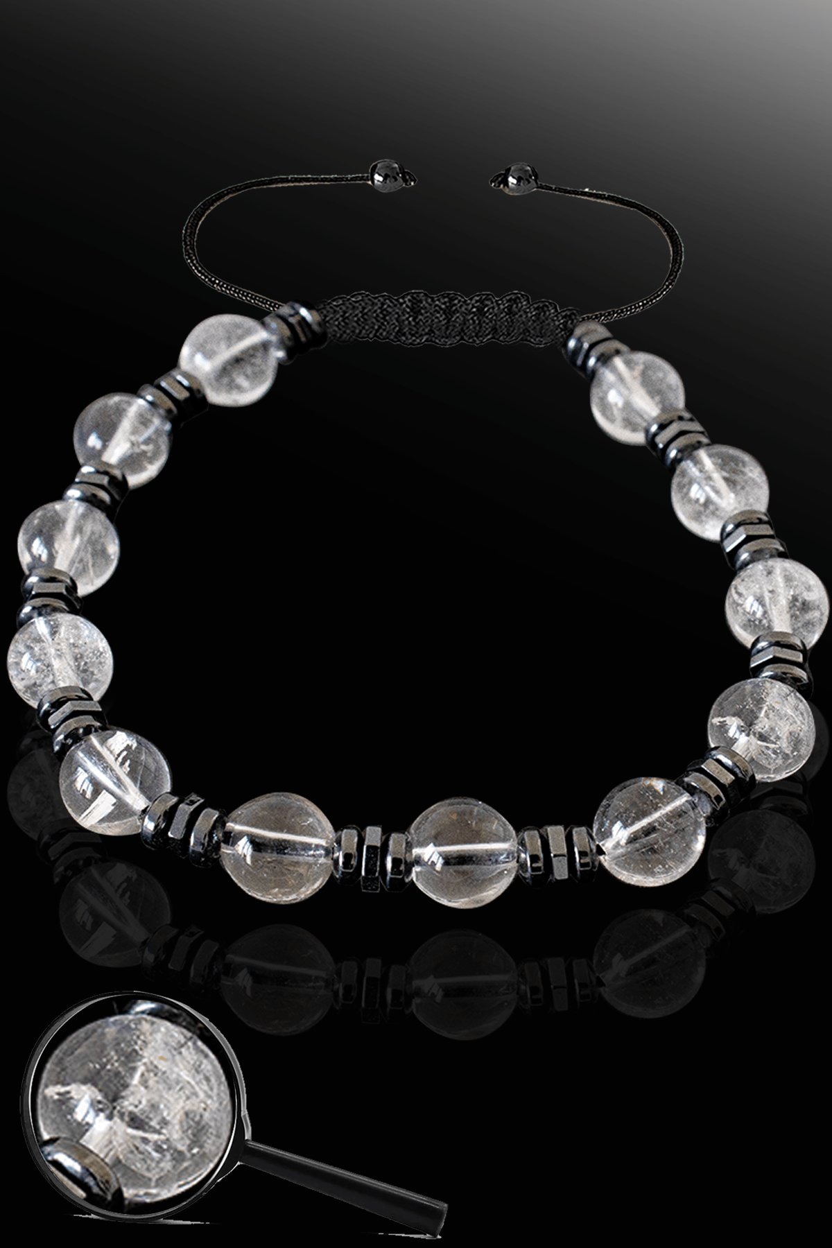 Sertifikalı Hematitli Doğal Kristal Kuvars Taşı Bileklik - Ayarlamalı