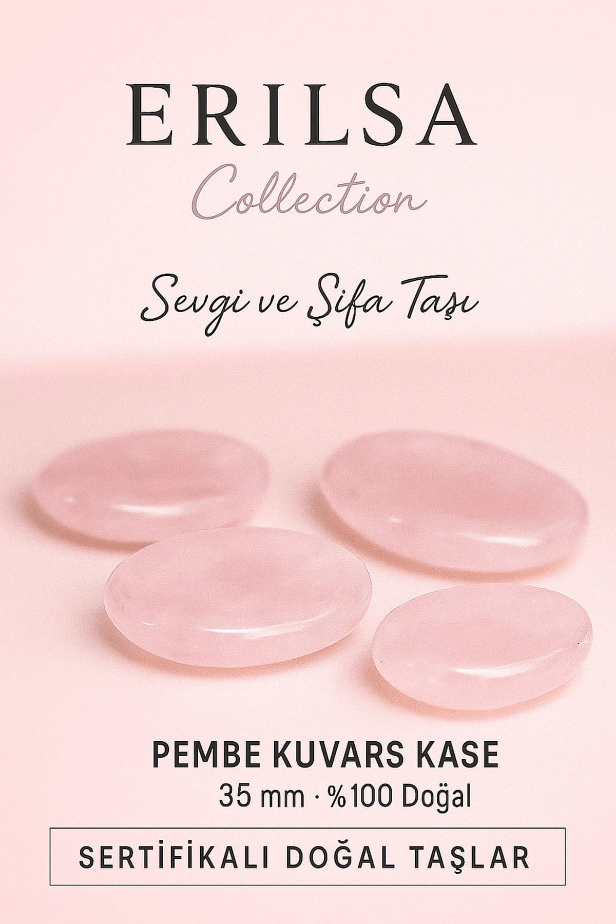 Sertifikalı Pembe Kuvars Doğal Taş Kase 35 mm Sevgi ve Şifa Taşı