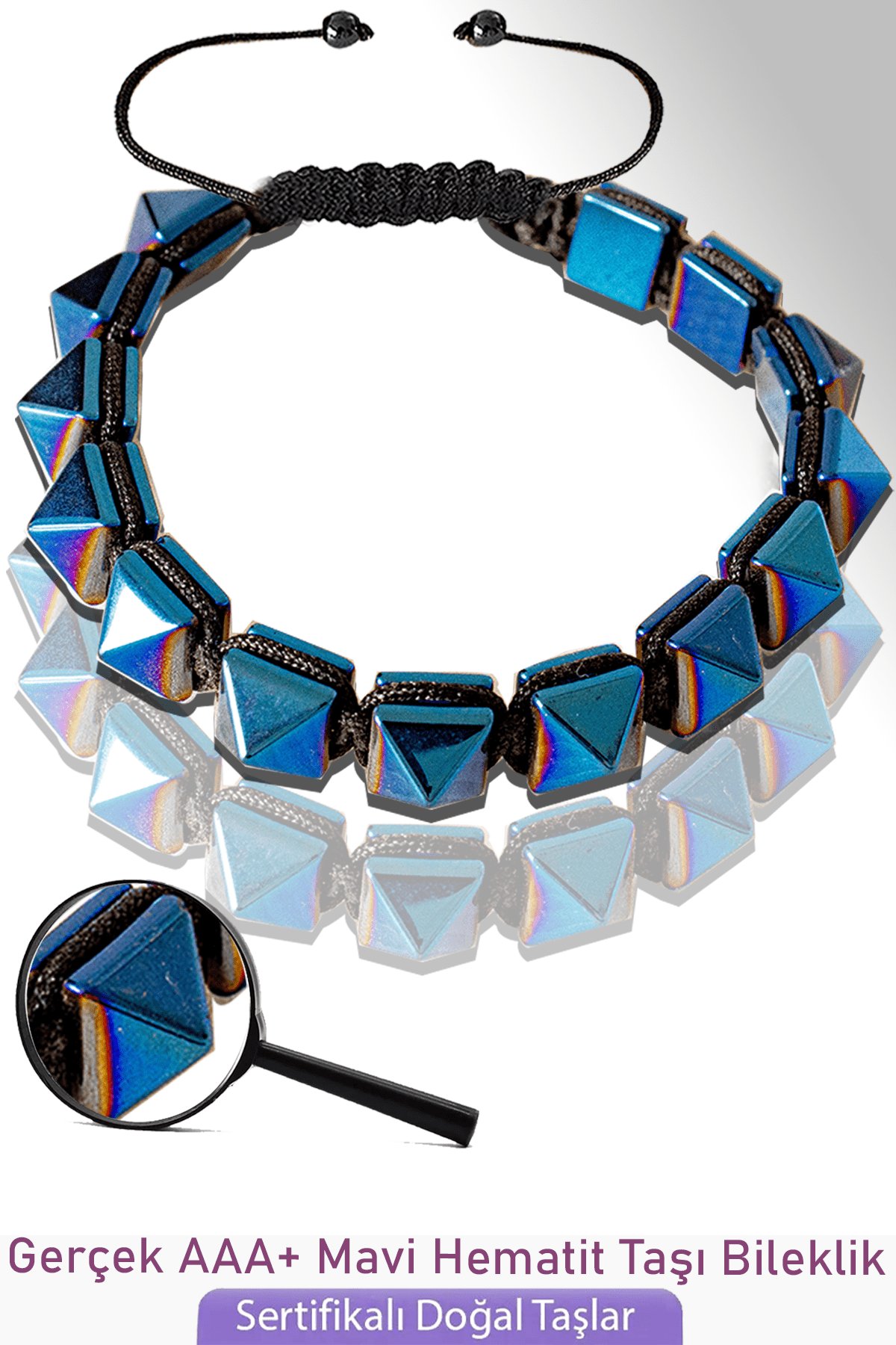 Sertifikalı Elmas Kesim Gerçek Mavi Hematit Taşı Bileklik - Ayarlamalı
