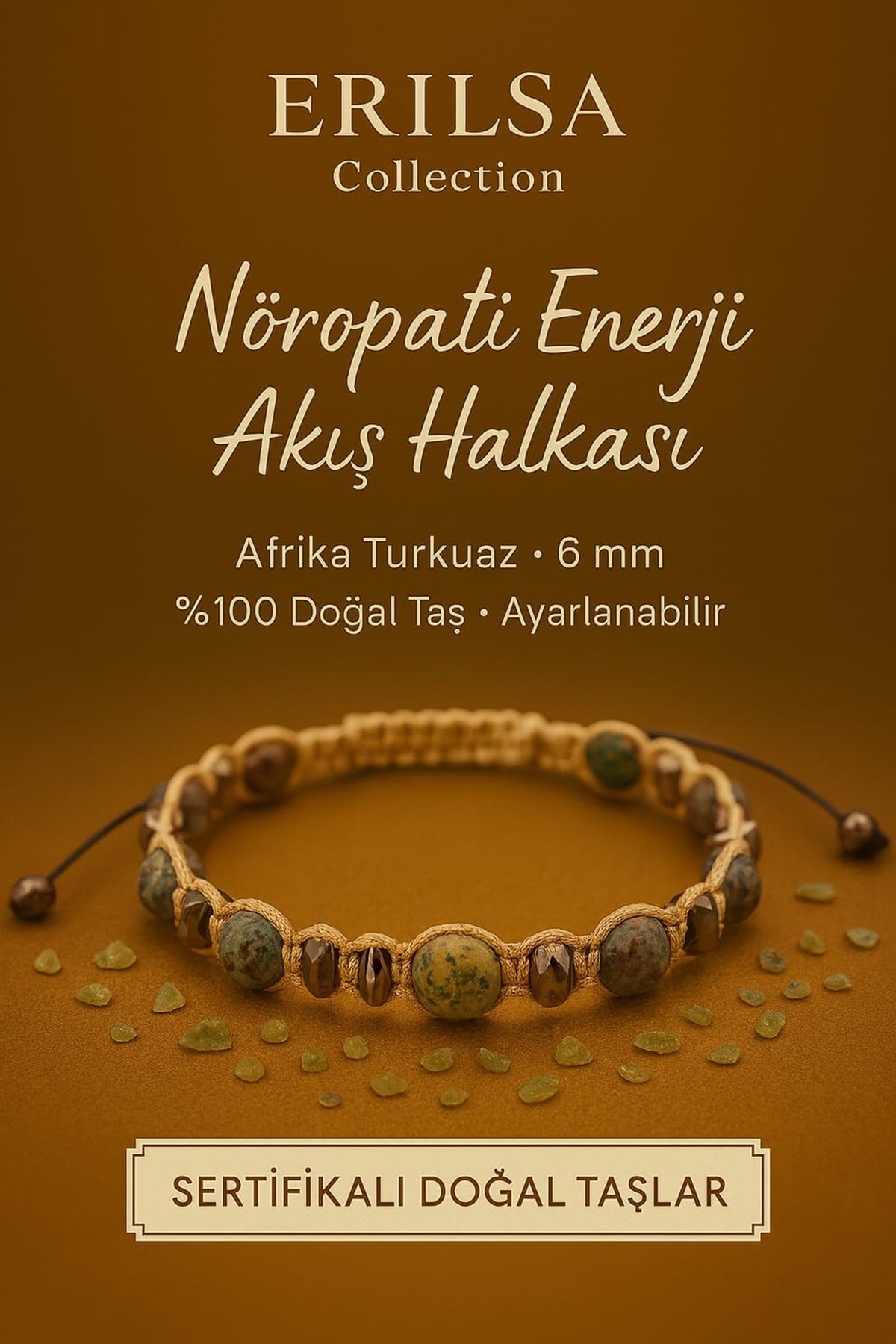Sertifikalı Nöropati Enerji Akış Halkası – Afrika Turkuaz Doğal Taş 6 mm Ayarlanabilir