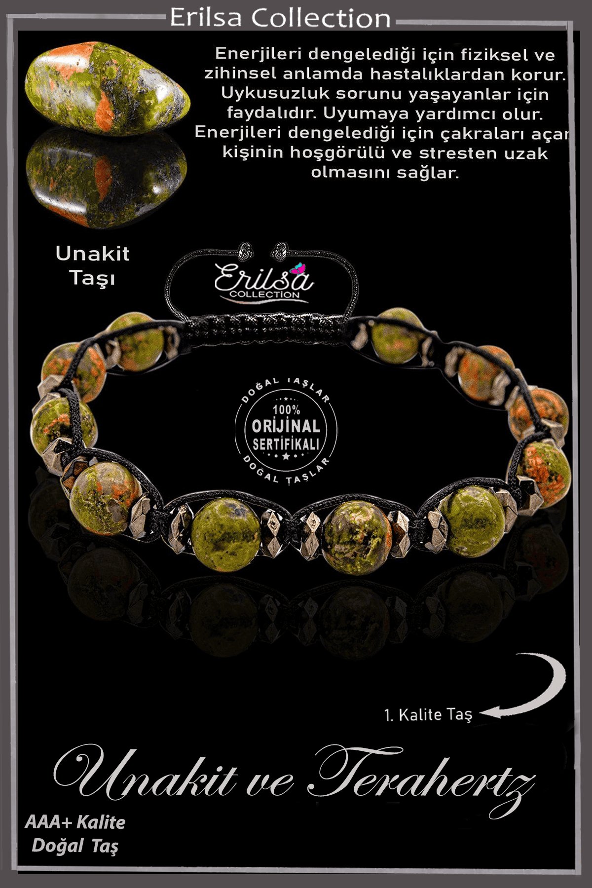 Sertifikalı Gerçek AAA+ Terahertz - Unakit Taşı Bileklik- Ayarlamalı