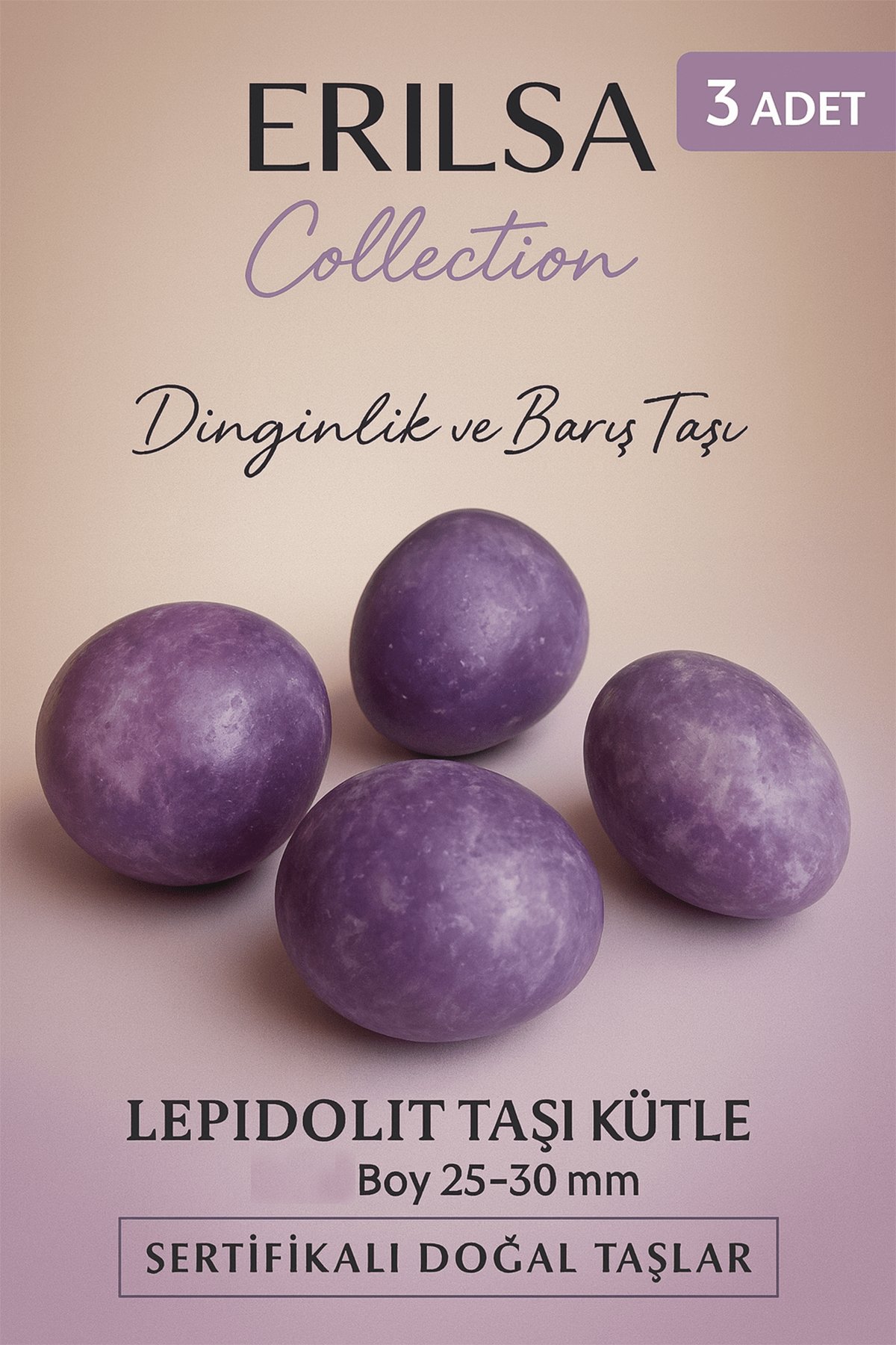 Sertifikalı Doğal Lepidolit Taşı Kütle 3 Adet Set – Dinginlik ve Ruhsal Barış Taşı