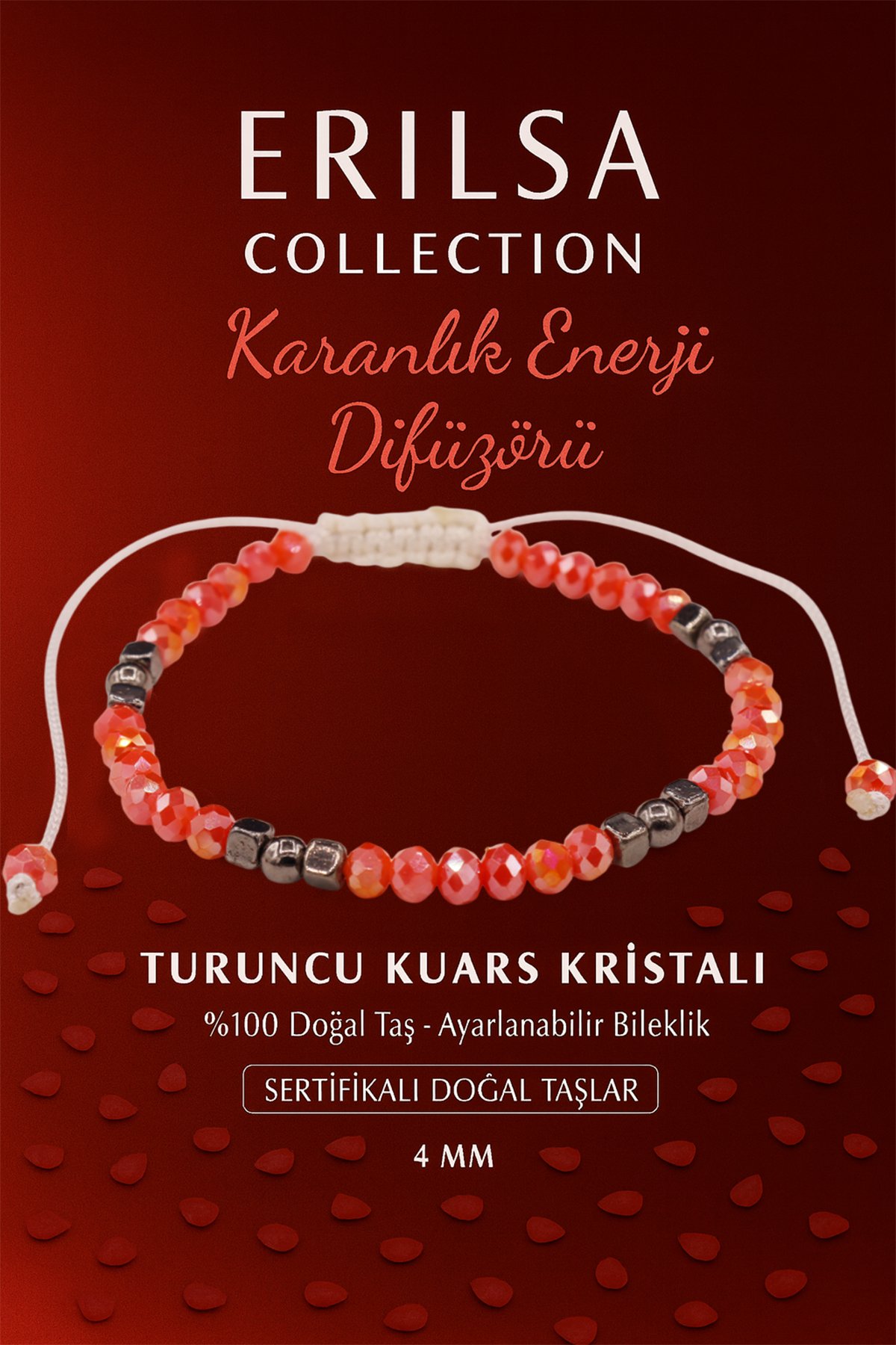 Sertifikalı Karanlık Enerji Difüzörü Koruma Bilekliği - Turuncu Kuvars Kristali ve Terahertz Taşı