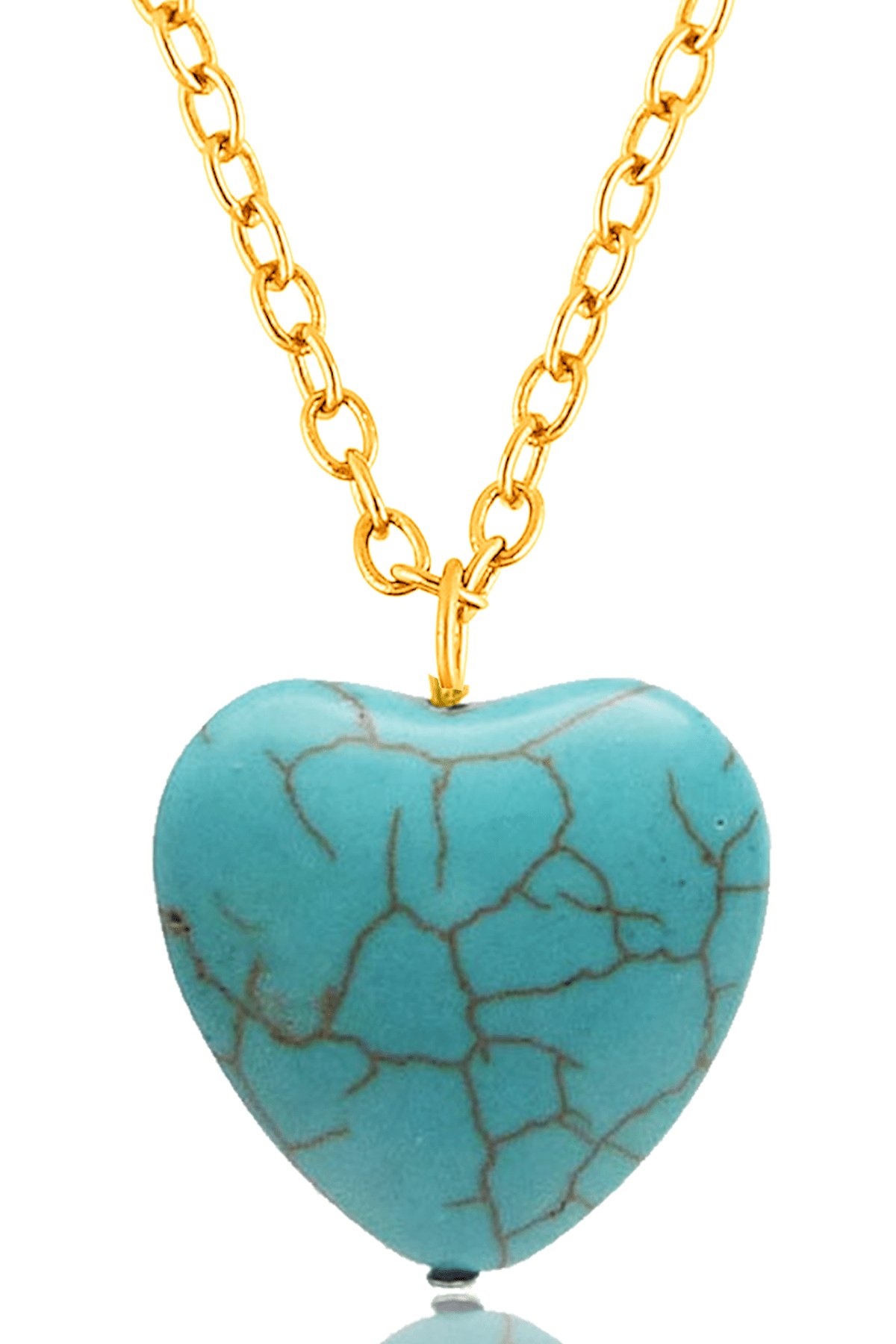 Sertifikalı Gold Kalp Model Firuze Taşı Kolye (Turkuaz Taşı)