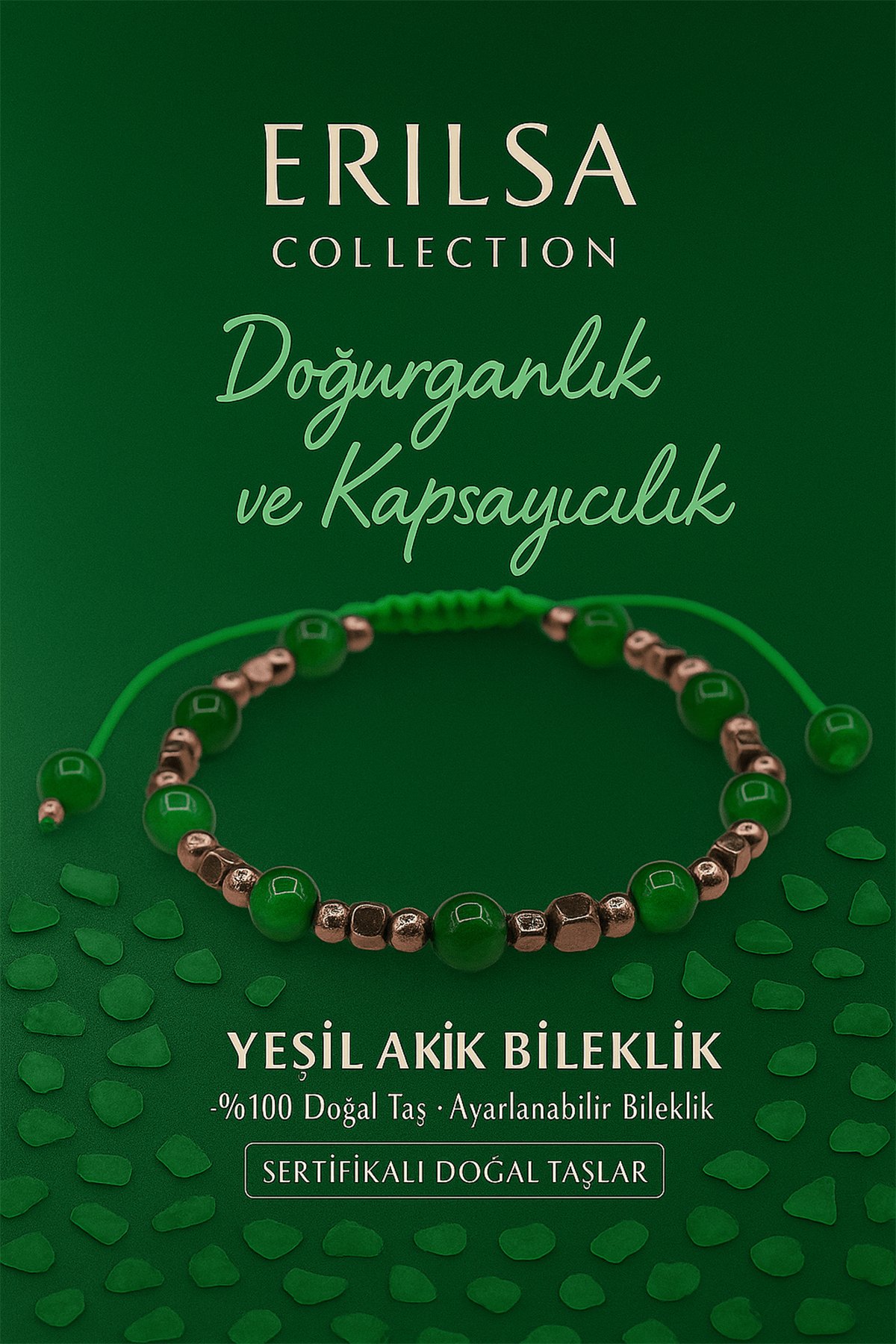 Sertifikalı Doğurganlık ve Bereket Bilekliği – Yeşil Akik Taşı – 6 mm Doğal Taş