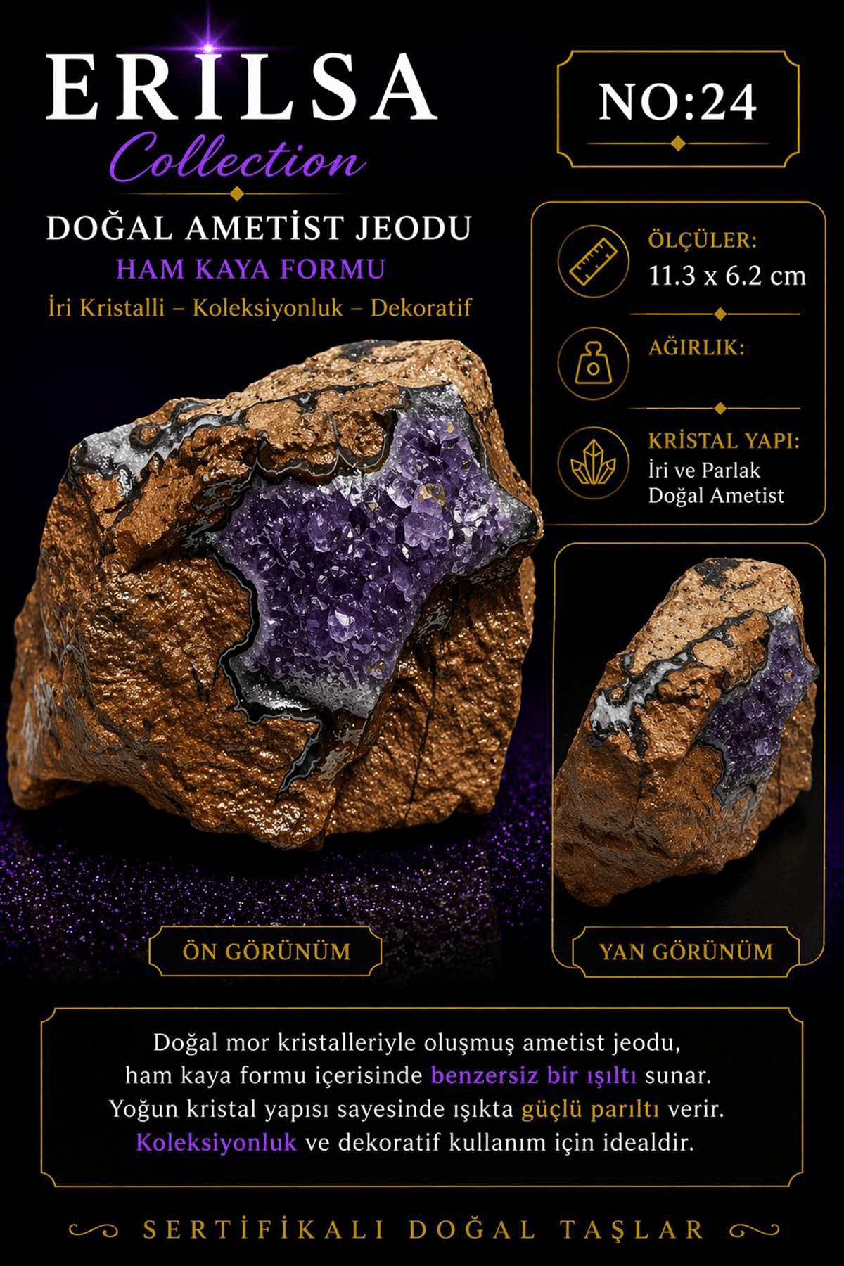 Sertifikalı Doğal Ametist Jeodu Taşı Kütle Kristalli Ham Kaya Mor Ametist Dekoratif Doğal Taş Parça