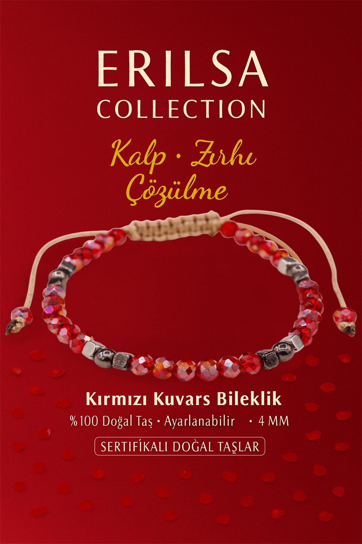 Sertifikalı Aşk Frekansı Işık Enerji Bilekliği – Kırmızı Topaz ve Terahertz Doğal Taş 4 mm