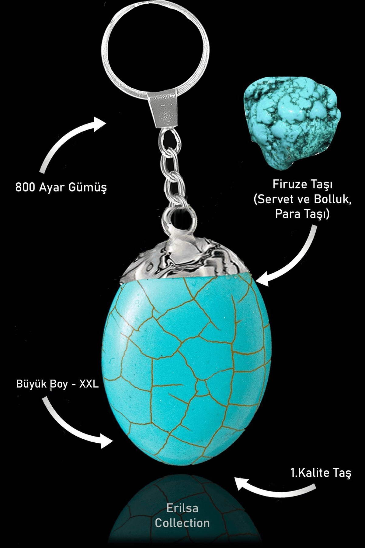 Sertifikalı Ham Model Firuze Taşı Doğal Taş Anahtarlık