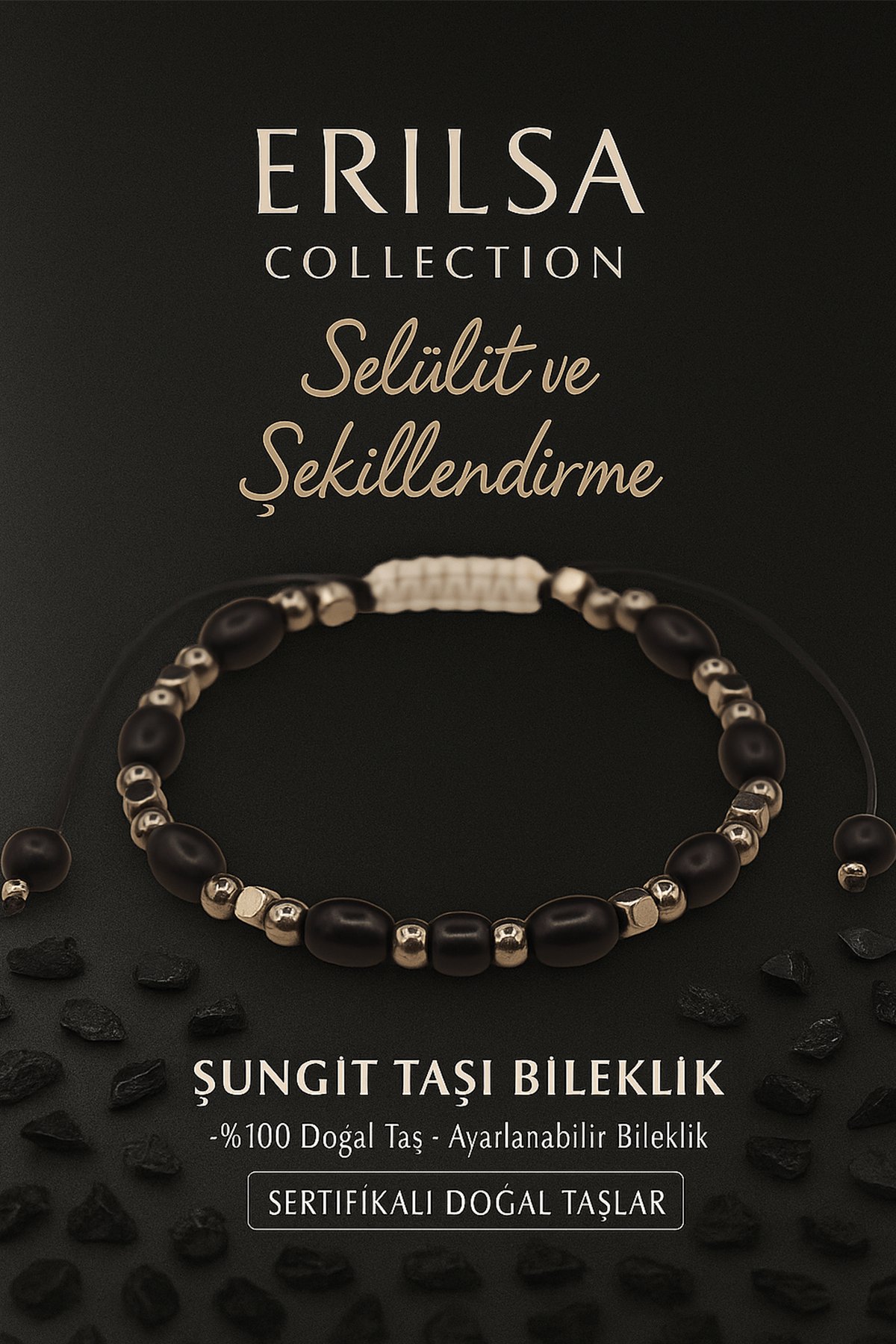 Sertifikalı Selülit Azaltma ve Enerji Temizleme Bilekliği Şungit ve Terahertz Taşı 6 mm Doğal Taş