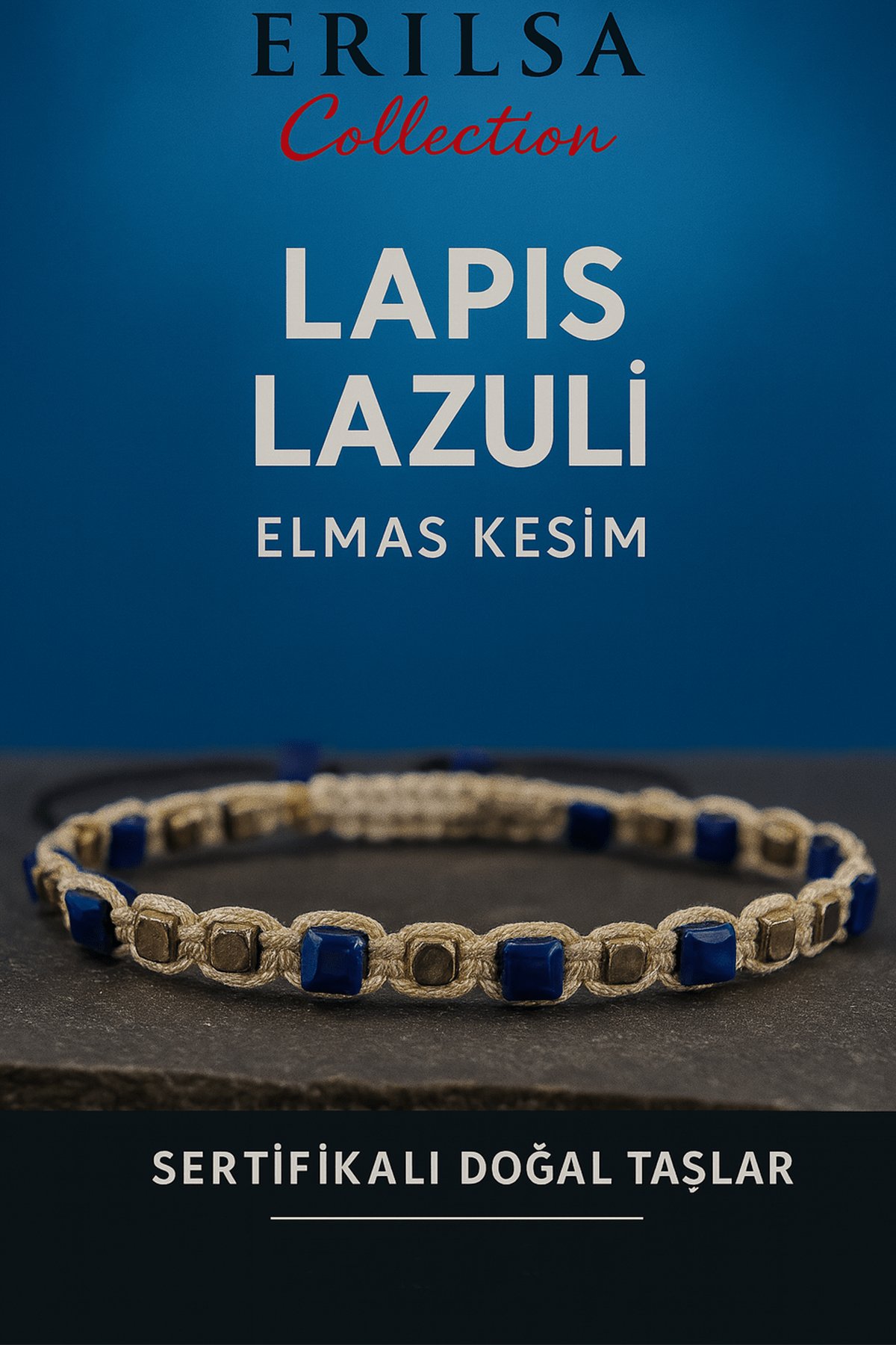 Sertifikalı Küp Kesim Terahertz - Lapis Lazuli Doğal Taş Bileklik - İnce Model