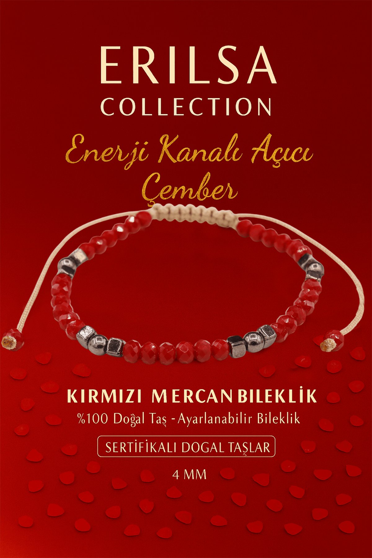 Sertifikalı Enerji Kanalı Açıcı Denge Bilekliği – Kırmızı Mercan ve Terahertz Doğal Taş 4 mm