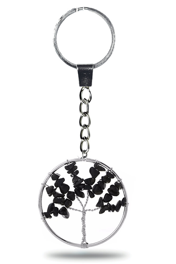 Sertifikalı Turmalin Taşı Hayat Ağacı Doğal Taş Anahtarlık