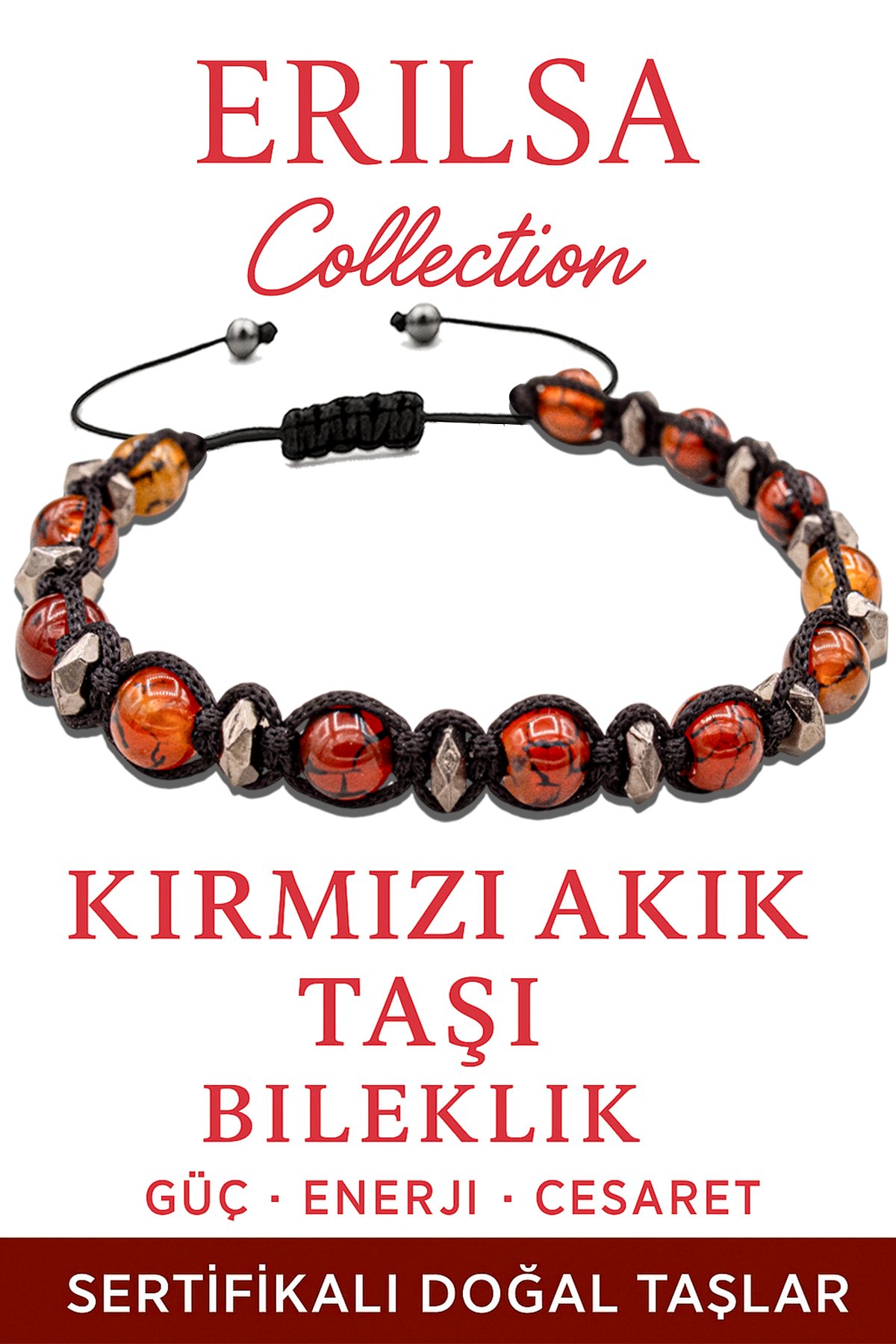 Sertifikalı Terahertz – Kırmızı Akik Taşı Bileklik – Koruma ve Canlılık Enerjisi