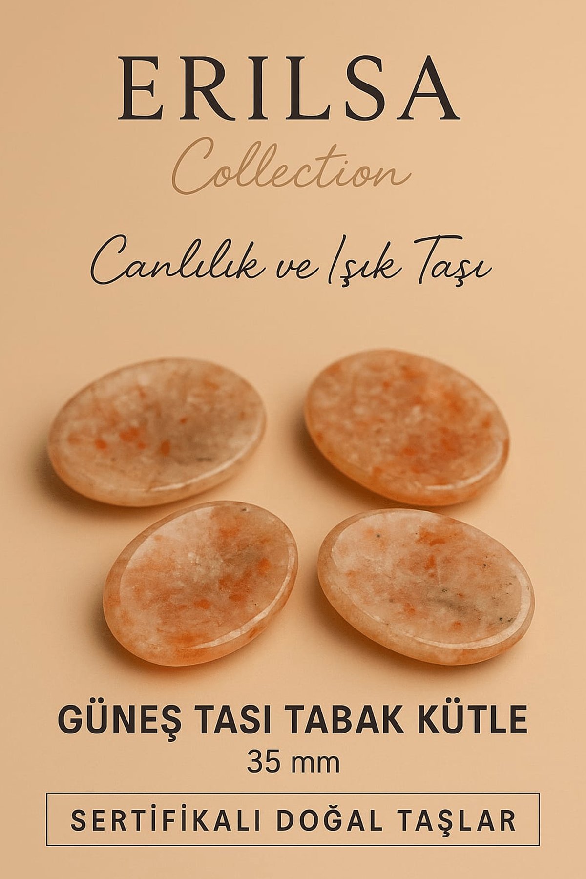Sertifikalı Güneş Taşı Kase Kütle 35 mm - Doğal Canlılık ve Işık Taşı