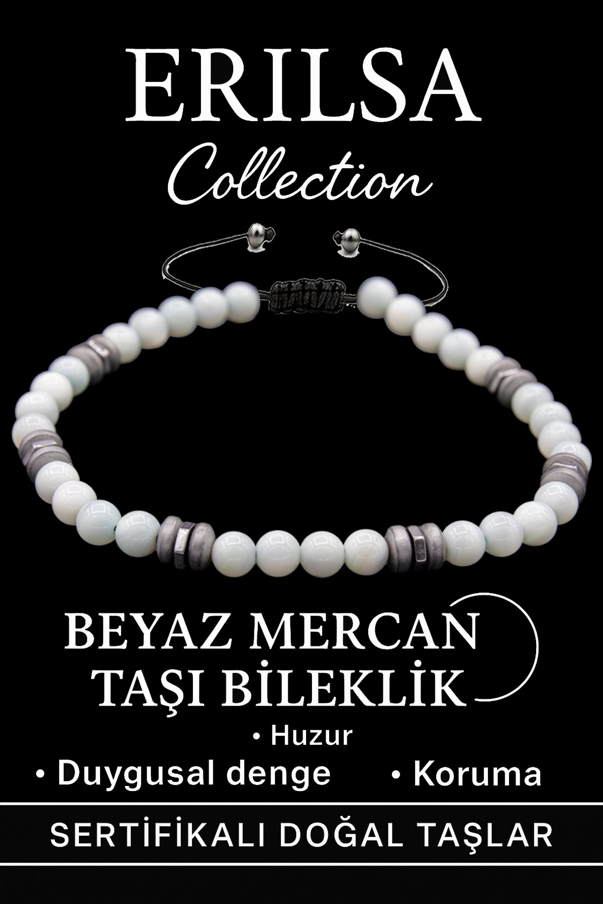 Ürün Adı: Sertifikalı Fasetli AAA+ Terahertz ve Beyaz Mercan Taşı Bileklik – İnce Model Duygusal Şifa