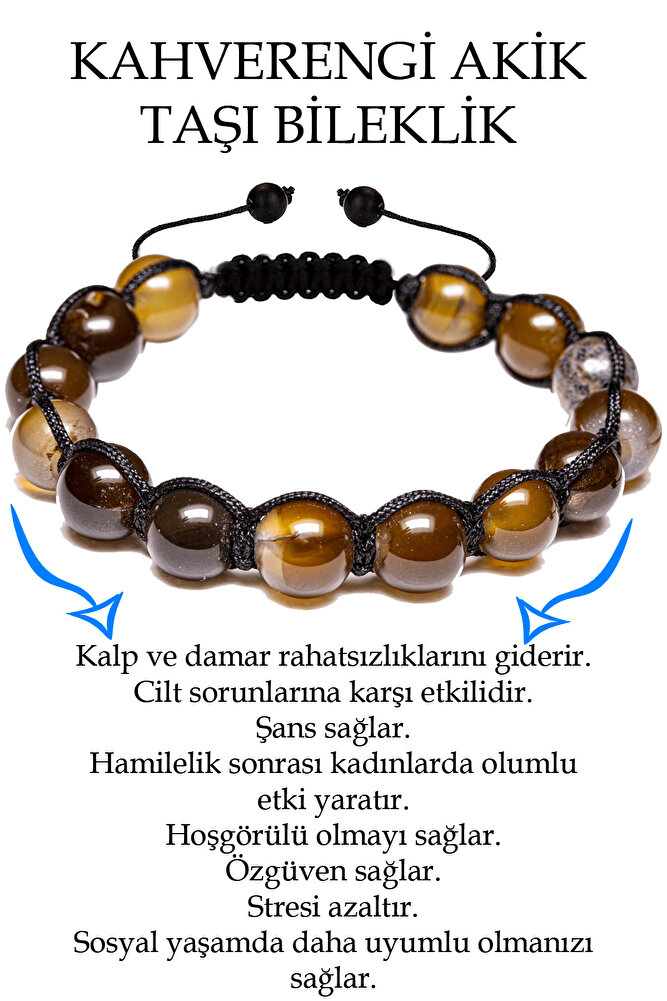 Sertifikalı Kahverengi Akik Taşı Bileklik - Makrome